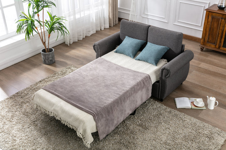 57.5" Orisfur Pull Out Sofa Bed  Loveseat Sleeper with Twin Size Memory Mattress for Living Room Spaces, Gray