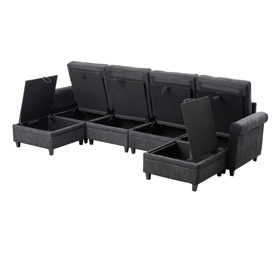 U Shaped Sectional Couch Convertible Sectional Couch with Double Chaise 4 Seat Sectional Sofa for Living Room