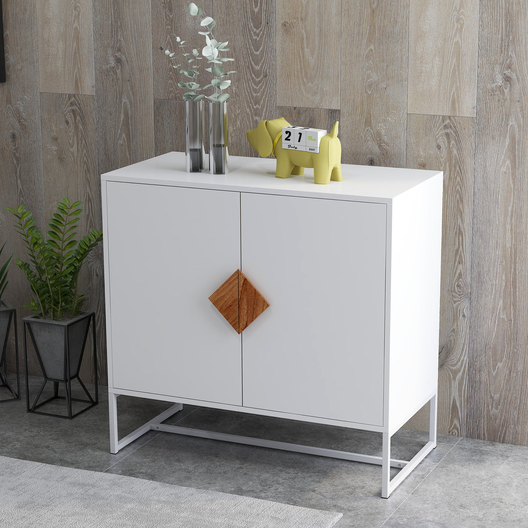 Solid wood square shape handle 2 doors sideboard