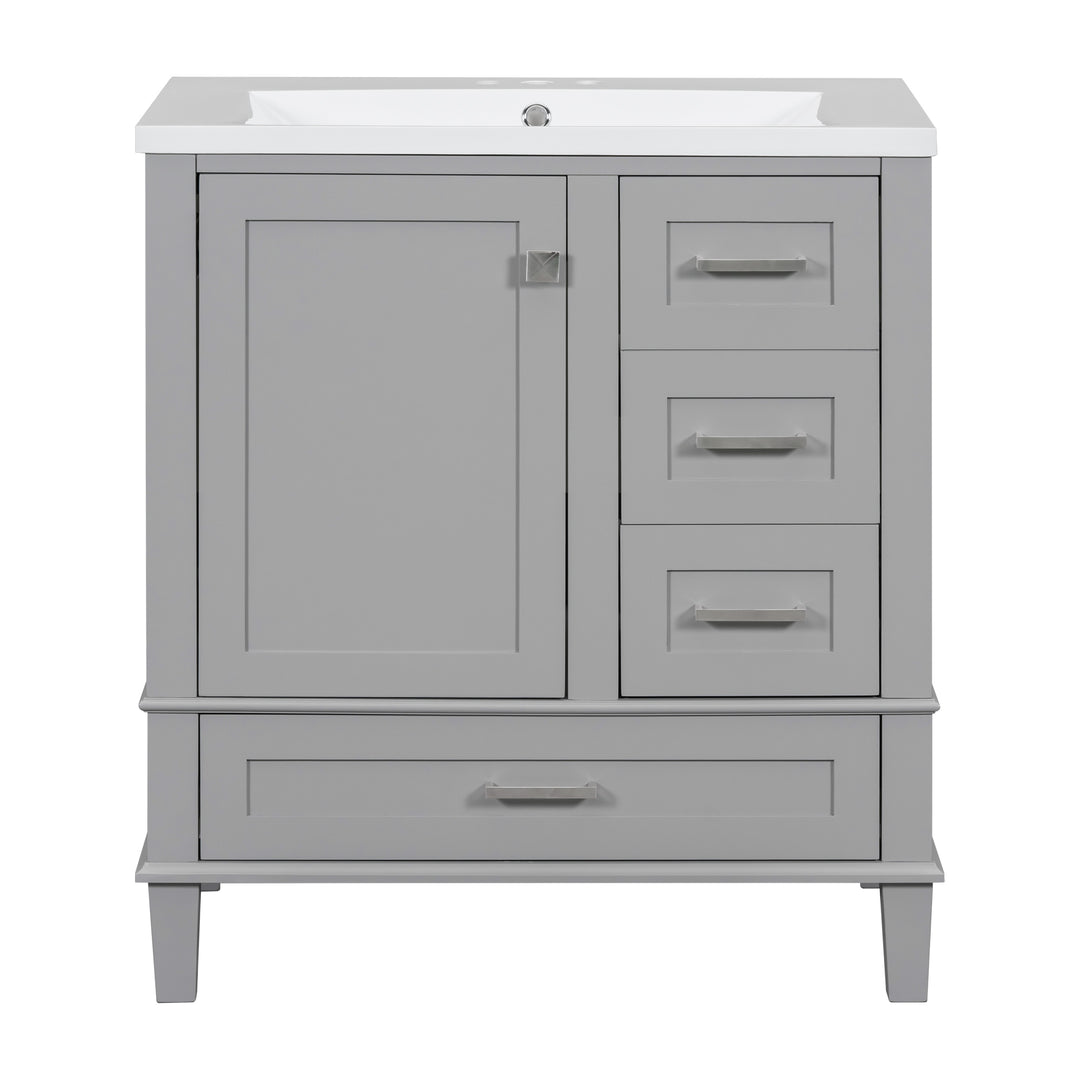 30" Bathroom Vanity , Modern Bathroom Cabinet with Sink Combo Set, Bathroom Storage Cabinet with a Soft Closing Door and 3 Drawers, Solid Wood Frame(Grey)