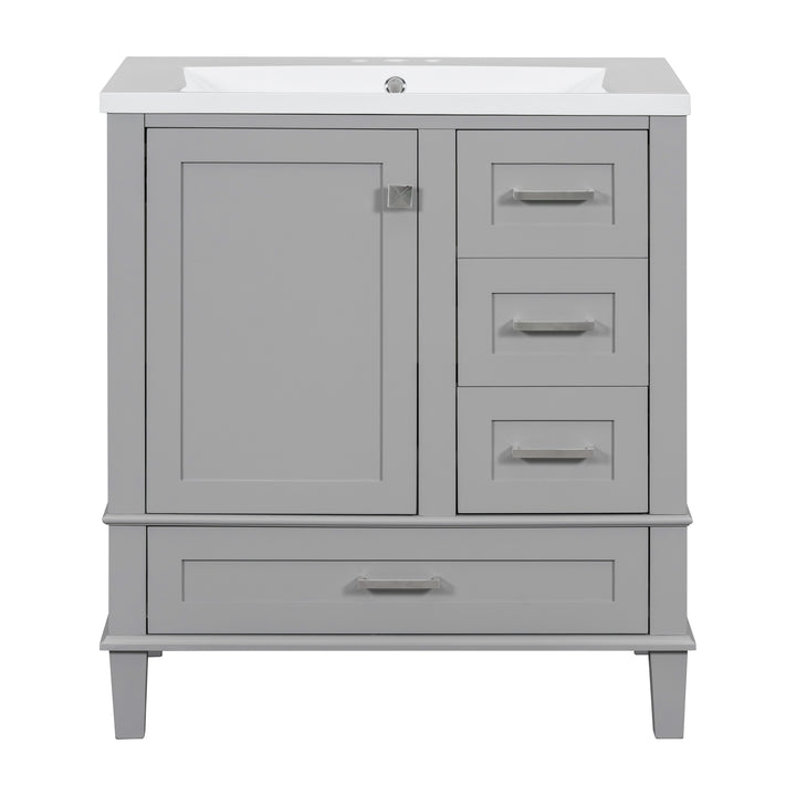 30" Bathroom Vanity , Modern Bathroom Cabinet with Sink Combo Set, Bathroom Storage Cabinet with a Soft Closing Door and 3 Drawers, Solid Wood Frame(Grey)