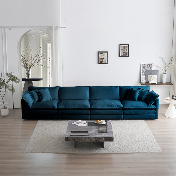 Free Combination Modular Sofa Free,4 Seater Sofa Comfy Chenille Fabric,Sectional Sofa Couch, Blue Chenille