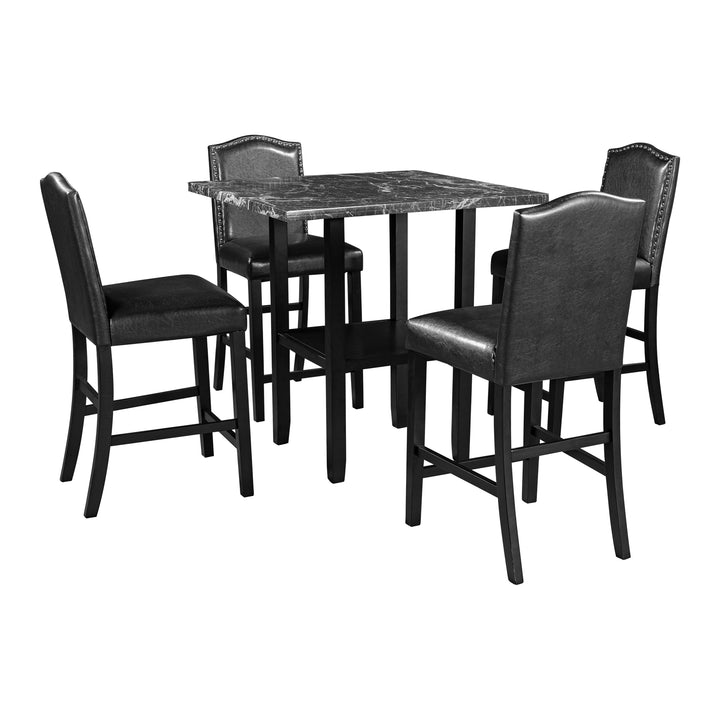 TOPMAX 5 Piece Dining Set with Matching Chairs and Bottom Shelf for Dining Room, Black Chair+Black Table