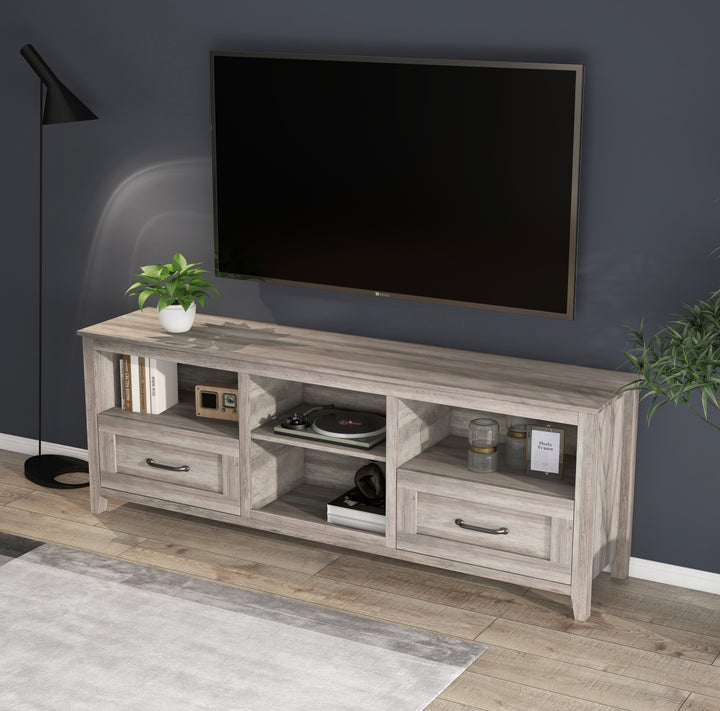 70.08 Inch Length TV Stand for Living Room and Bedroom, with 2 Drawers and 4 High-Capacity Storage Compartment, Grey Walnut