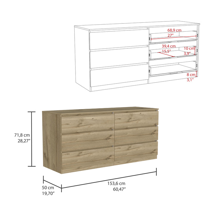 6 Drawer Double Dresser Tronx, Bedroom, Light Oak / White