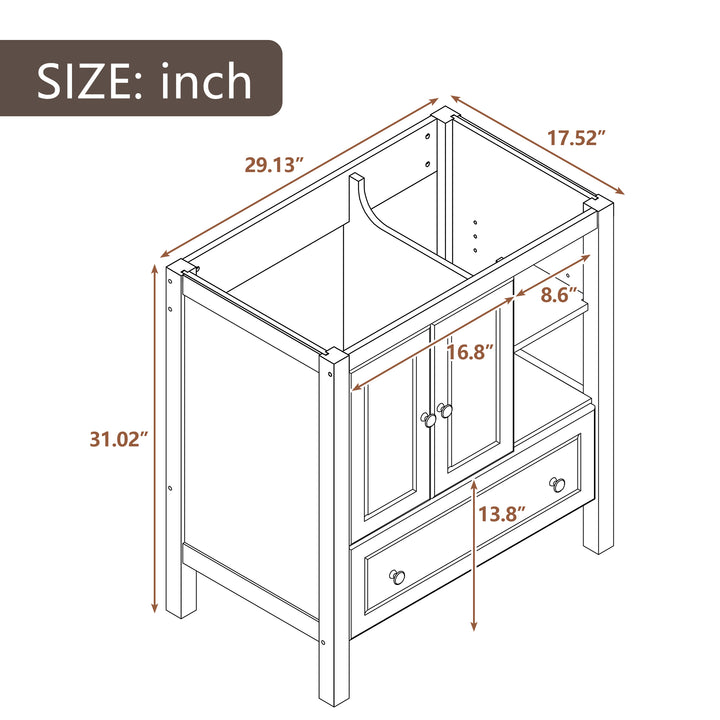 30" Bathroom Vanity Base Only, Solid Wood Frame, Bathroom Storage Cabinet with Doors and Drawers, White