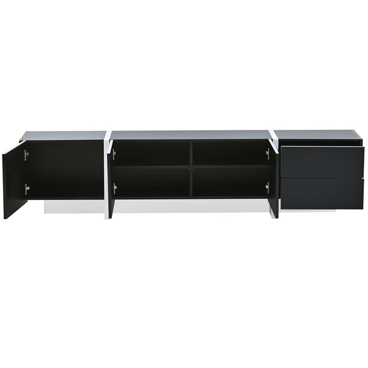 ON-TREND White & Black Contemporary Rectangle Design TV Stand, Unique Style TV Console Table for TVs Up to 80'', Modern TV Cabinet with High Gloss UV Surface for Living Room.