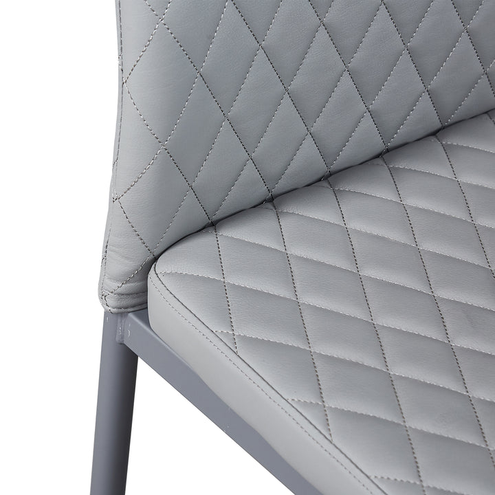 Light Gray modern minimalist dining chair leather sprayed metal pipe diamond grid pattern restaurant home conference chair set of 4