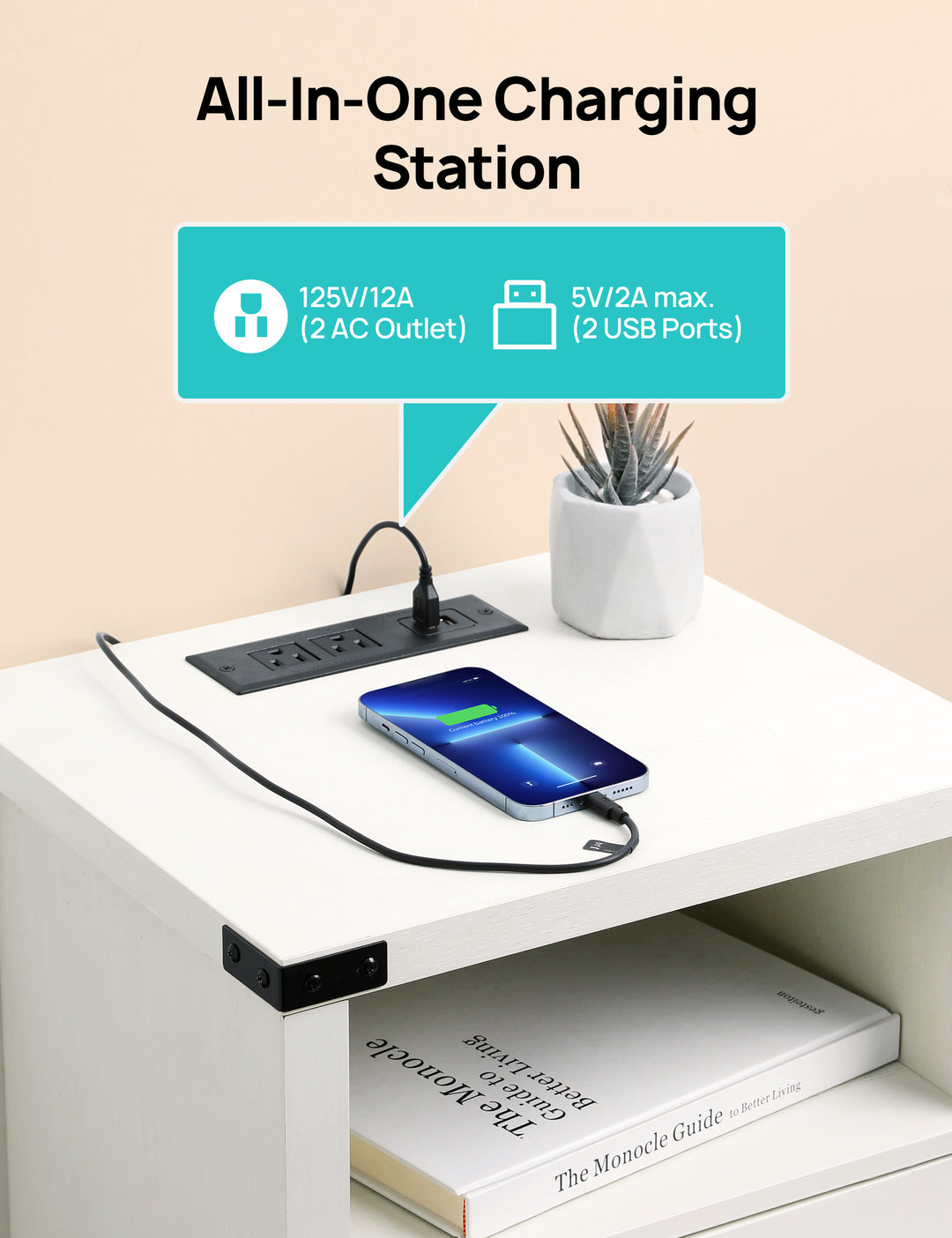 Nightstand with Charging Station, Side Table with RGB Light Strip, Modern End Table Beside Table with USB Ports and Outlets, Barn Door Cabinet, Open Shelf, Deep Storage for Bedroom, Living Room