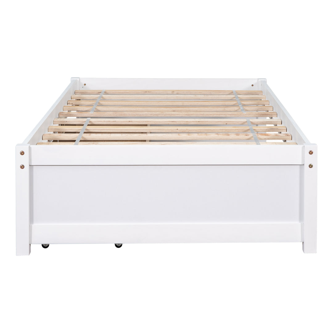 Twin Bed with 2 Drawers, Solid Wood, No Box Spring Needed ,White