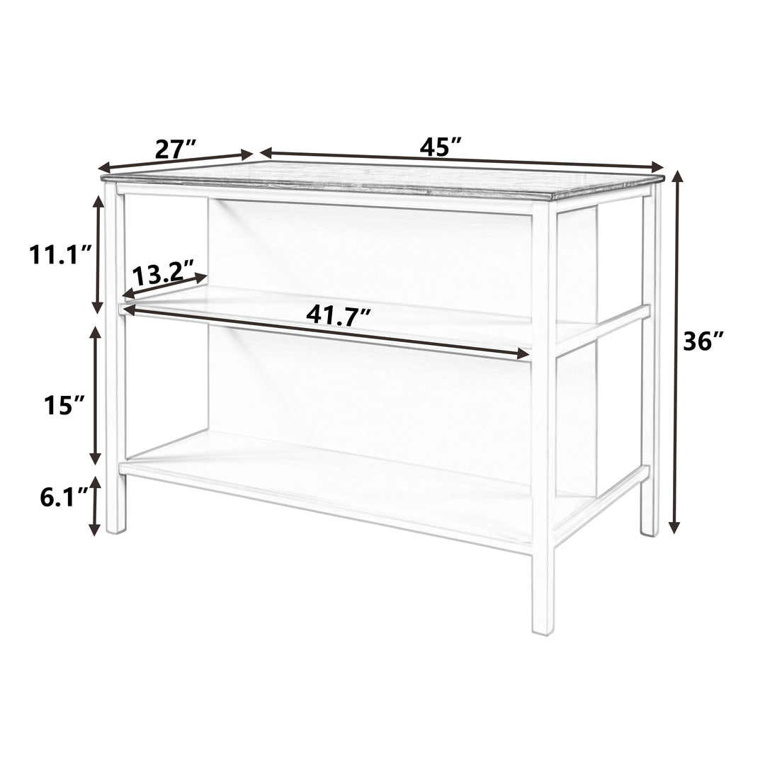 TOPMAX Solid Wood Rustic 45" Stationary Kitchen Island, Rubber Wood Butcher Block Dining Table Prep Table with 2 Open Shelves for Small Places,Walnut+Cream White