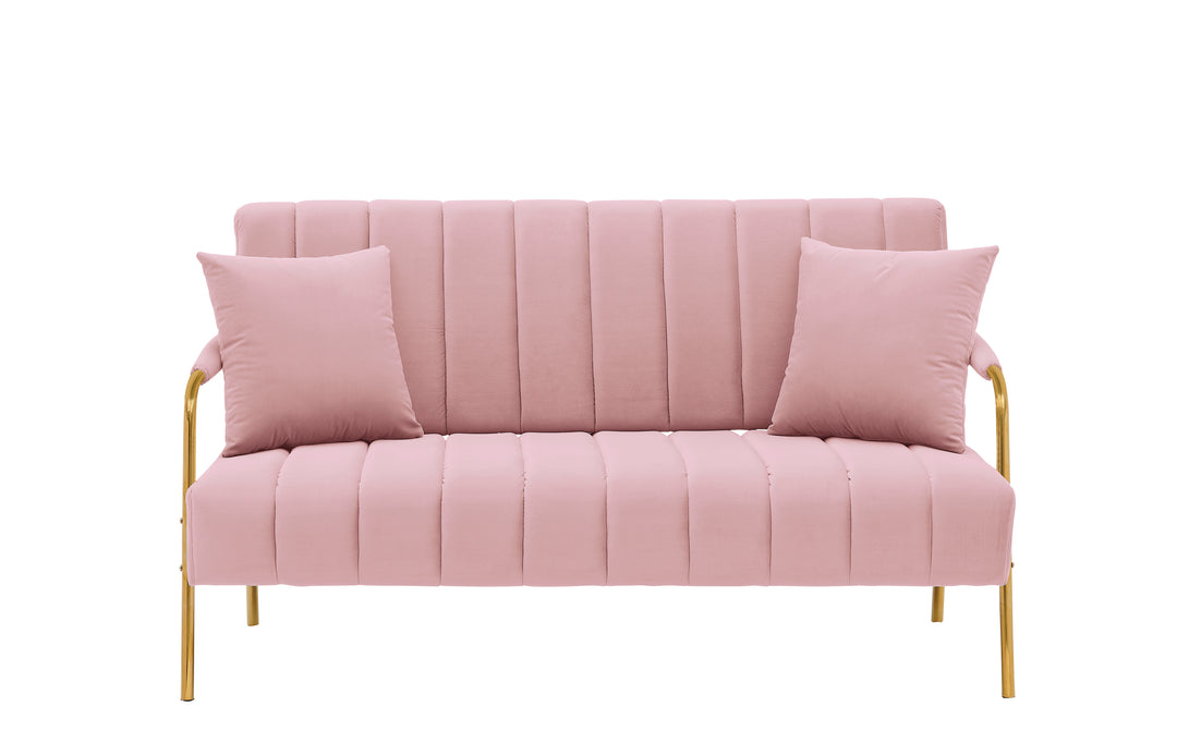 [New Design] Modern and comfortable pink Australian cashmere fabric sofa, comfortable loveseat with two throw pillows