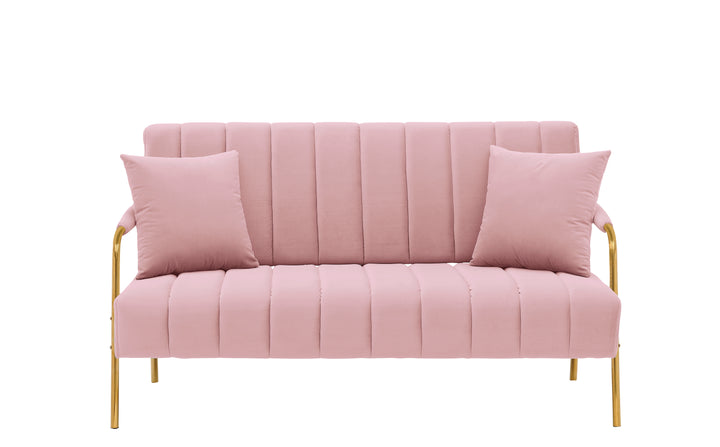 [New Design] Modern and comfortable pink Australian cashmere fabric sofa, comfortable loveseat with two throw pillows