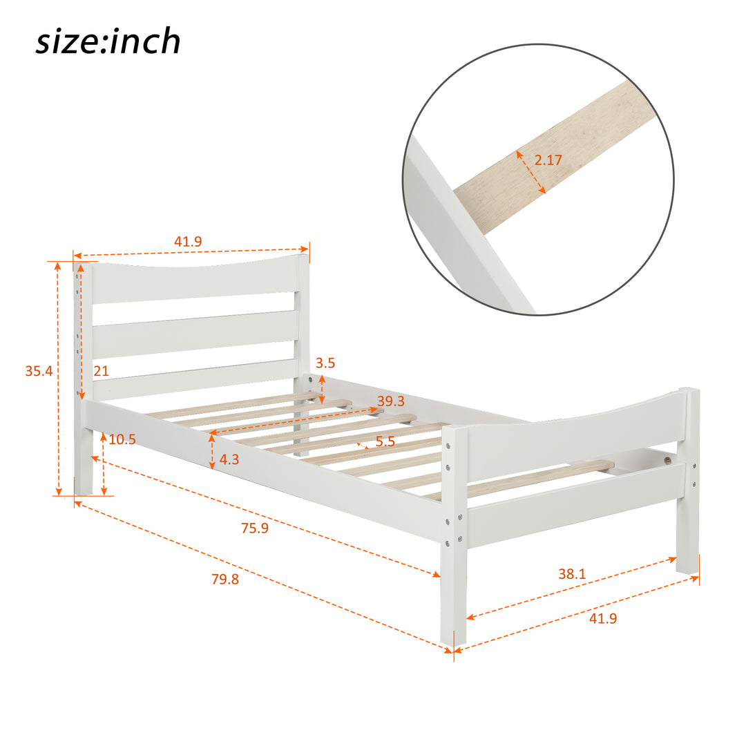 [Not allowed to sell to Walmart]Twin Size Wood Platform Bed with Headboard and Wooden Slat Support (White)