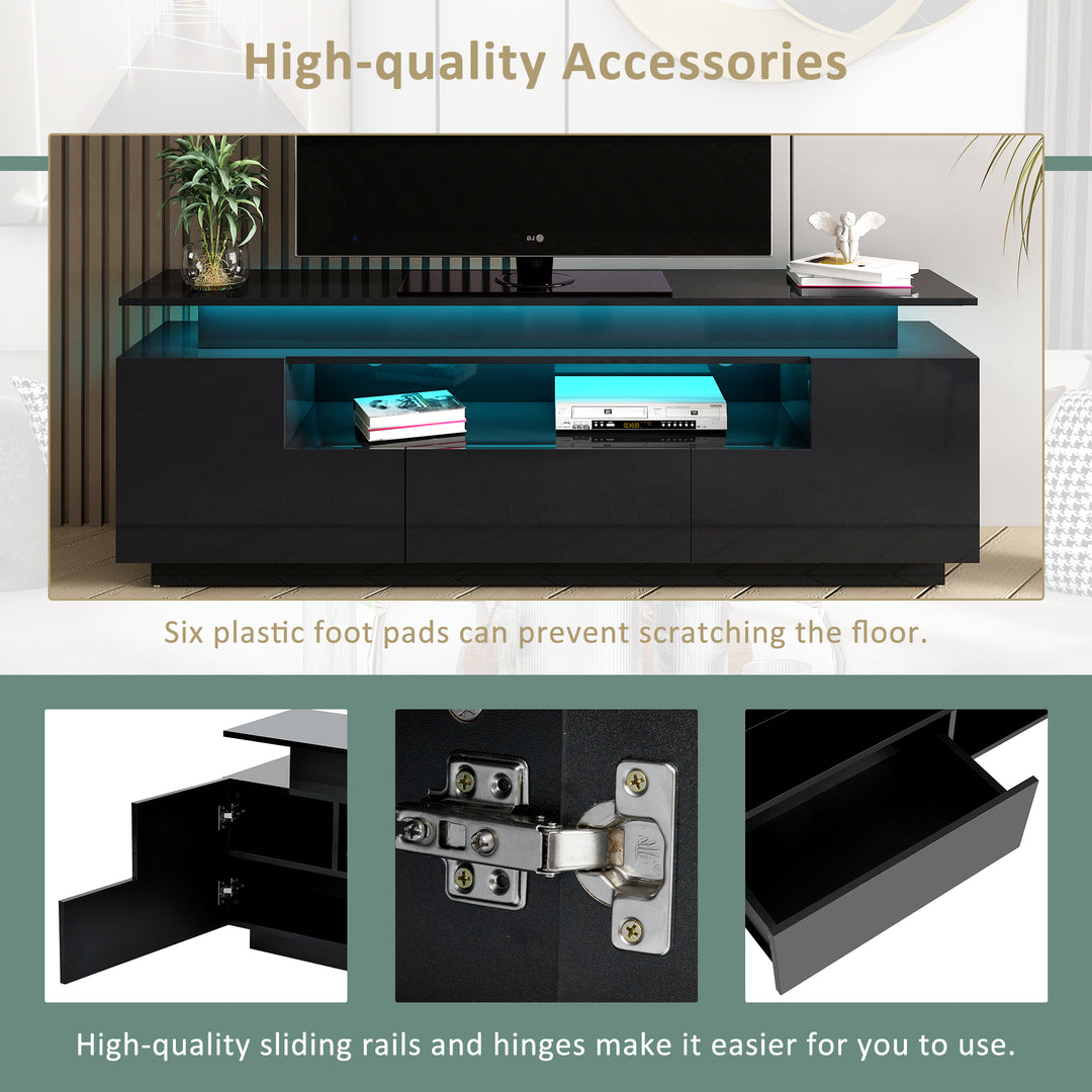 ON-TREND Modern, Stylish Functional TV stand with Color Changing LED Lights, Universal Entertainment Center, High Gloss TV Cabinet for 75+ inch TV, Black