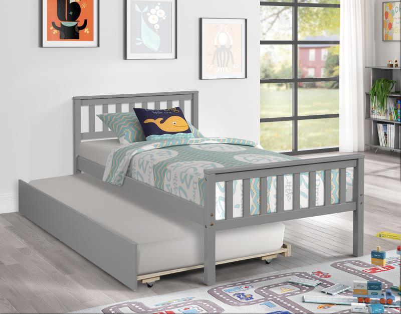 Twin Bed with Trundle, Platform Bed Frame with Headboard and Footboard, for Bedroom Small Living Space,No Box Spring Needed,Grey