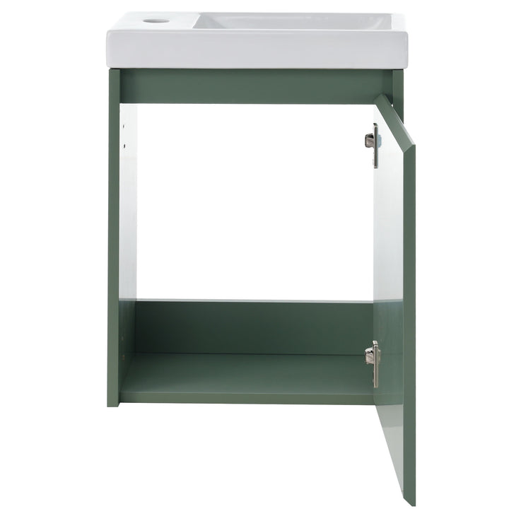 Elegant 16-Inch Green Bathroom Vanity Cabinet with Soft-Close Doors - Easy Assembly, Stylish Storage