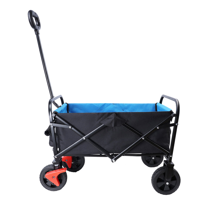 Mini Folding Wagon Garden Shopping Beach Cart (black+blue+brake)