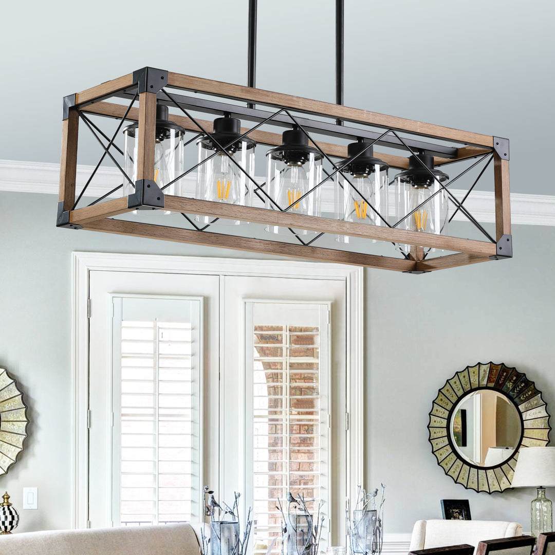 5-Light Retro Farmhouse Chandelier For Kitchen, Living room, Dining room(No Bulbs)