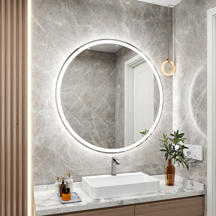 20 Inch Round Backlit Bathroom Mirror, LED round mirror with lighting strip, waterproof LED strip with adjustable 3-color and dimmable lighting,Touch Control, Vanity Mirror