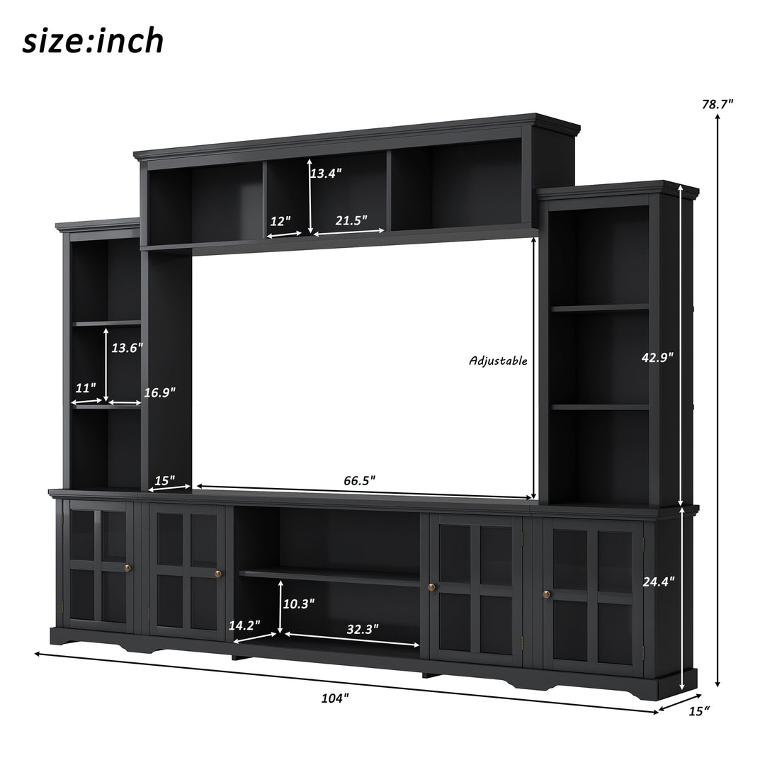 [VIDEO provided] ON-TREND Minimalism Entertainment Wall Unit with Bridge, Modern TV Console Table for TVs Up to 70", Multifunctional TV Stand with Tempered Glass Door, Black (Old SKU: SD000009AAB)