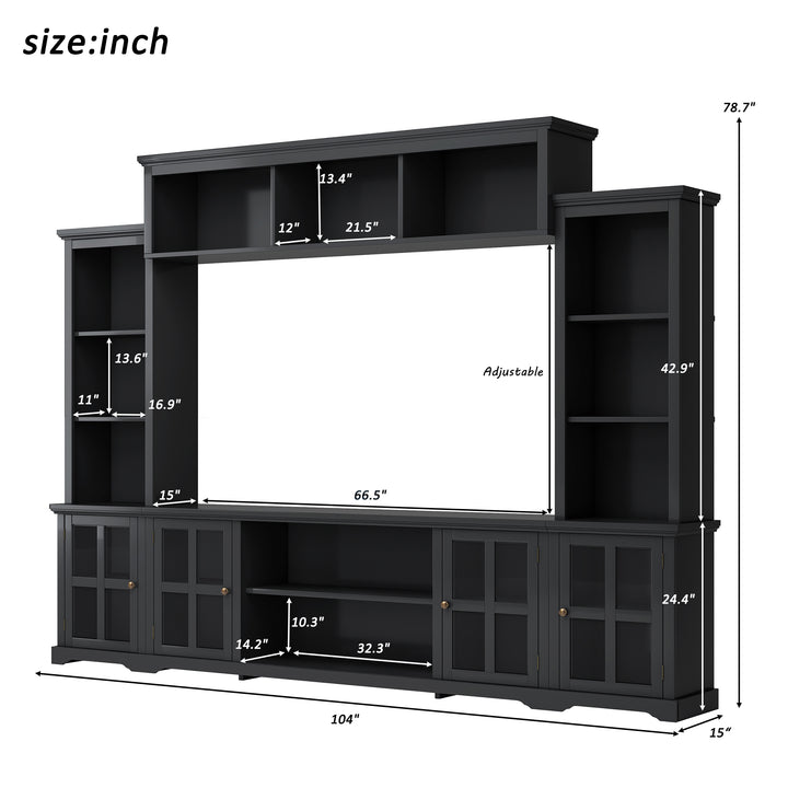 [VIDEO provided] ON-TREND Minimalism Entertainment Wall Unit with Bridge, Modern TV Console Table for TVs Up to 70", Multifunctional TV Stand with Tempered Glass Door, Black (Old SKU: SD000009AAB)