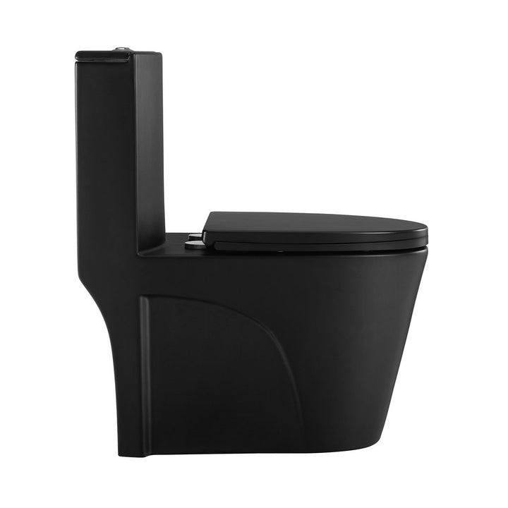 15 5/8 Inch 1.1/1.6 GPF Dual Flush 1-Piece Elongated Toilet with Soft-Close Seat - Matte Black 23T01-MB