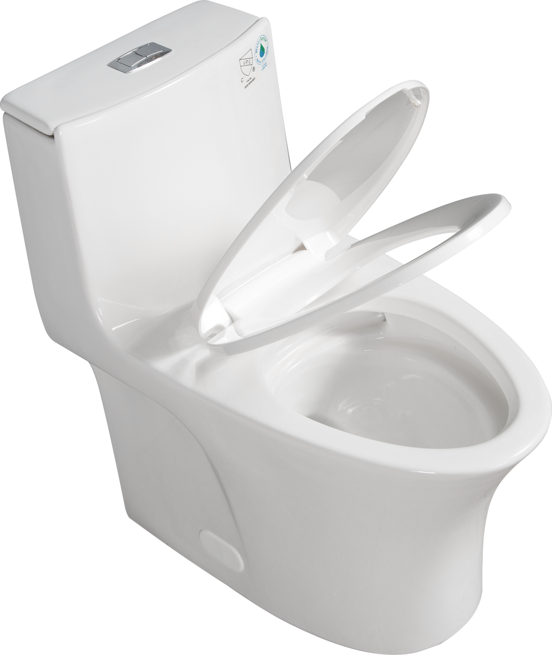 15 1/8 Inch 1.1/1.6 GPF Dual Flush 1-Piece Elongated Toilet with Soft-Close Seat - Gloss White  23T02-GW