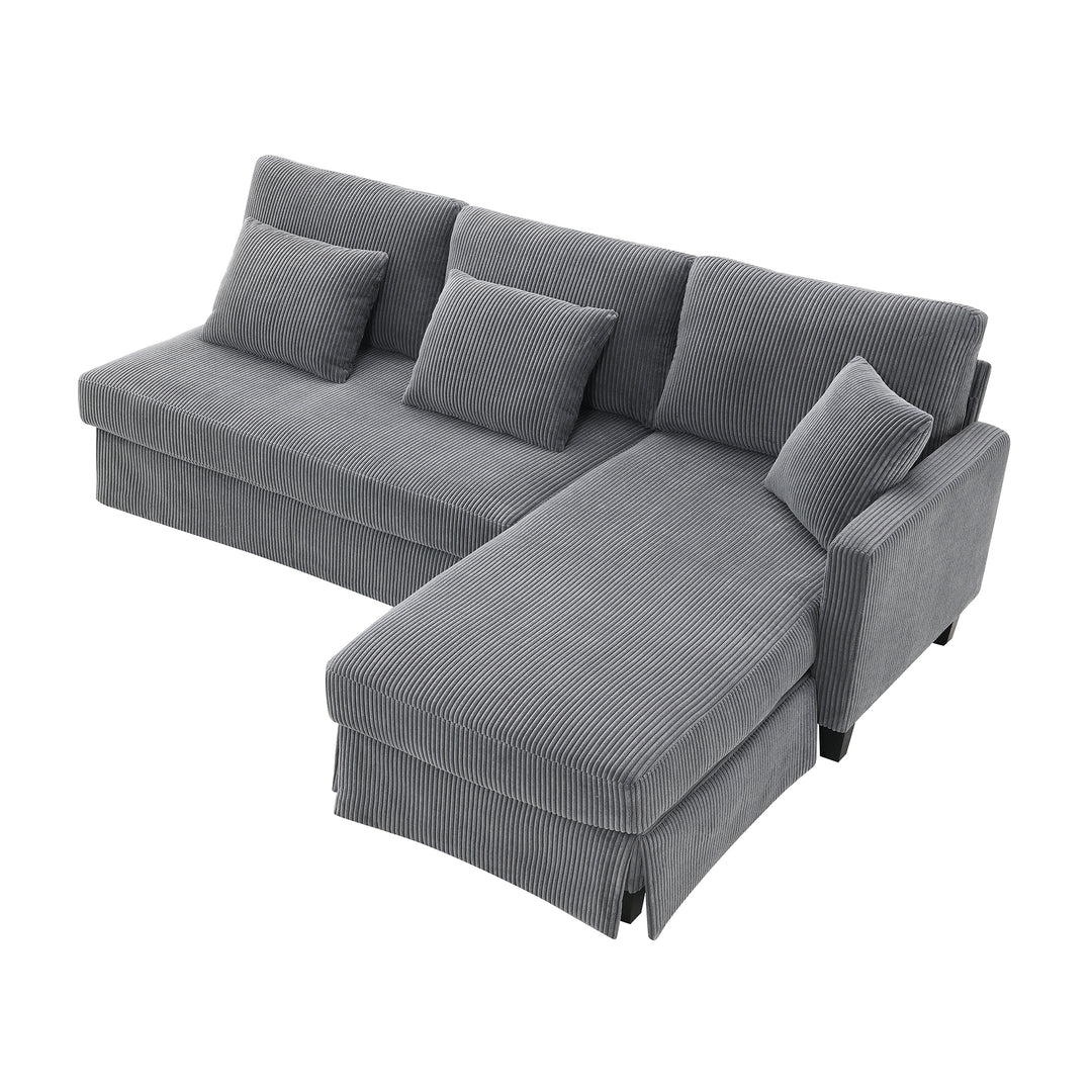 [VIDEO provided][New]87*61"Modern L-shaped Corduroy Sofa with Reversible Chaise,4-seat Upholstered Sectional Indoor Furniture,Convertible Sleeper Couch with Pillows for Living Room,Apartment,3 Colors