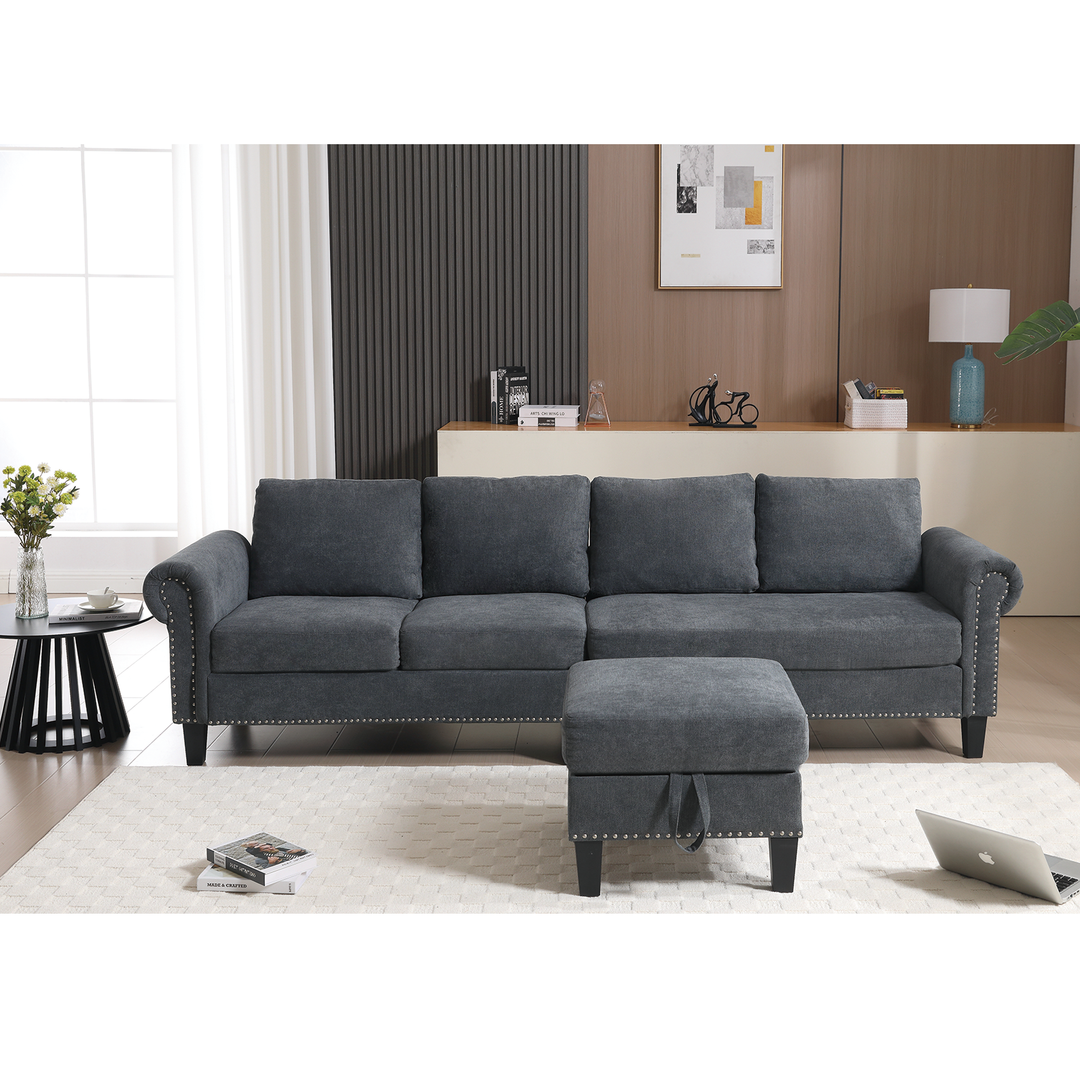 [NEW ARRIVED]   [VIDEO PROVIDED]Convertible Sectional Sofa with Storage,L-shaped sofa,Four-seater sofa,Modern Linen Fabric Sectional Couches for Living Room,Gray