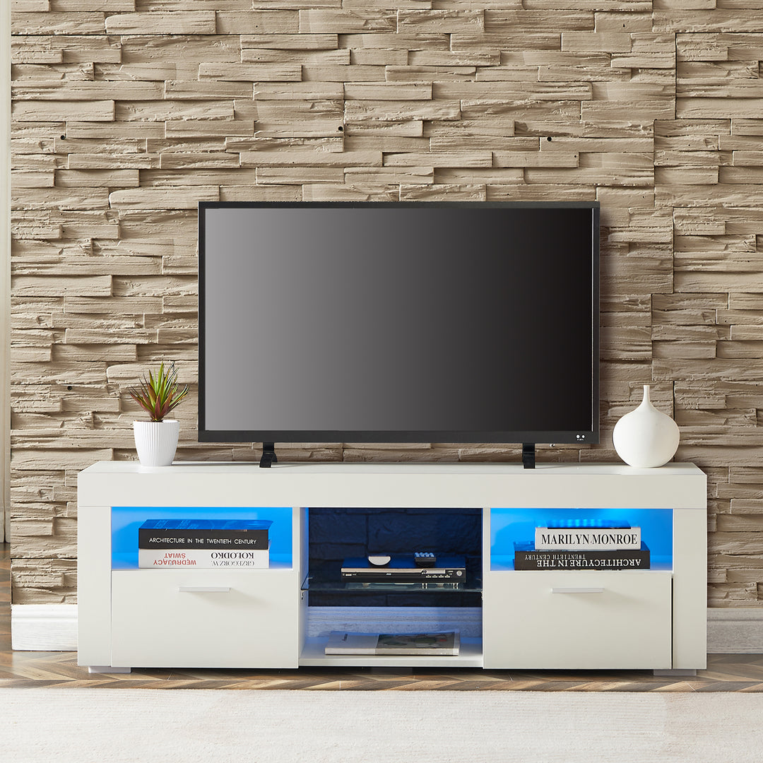 White morden TV Stand with LED Lights,high glossy front TV Cabinet,can be assembled in Lounge Room, Living Room or Bedroom,color:WHITE