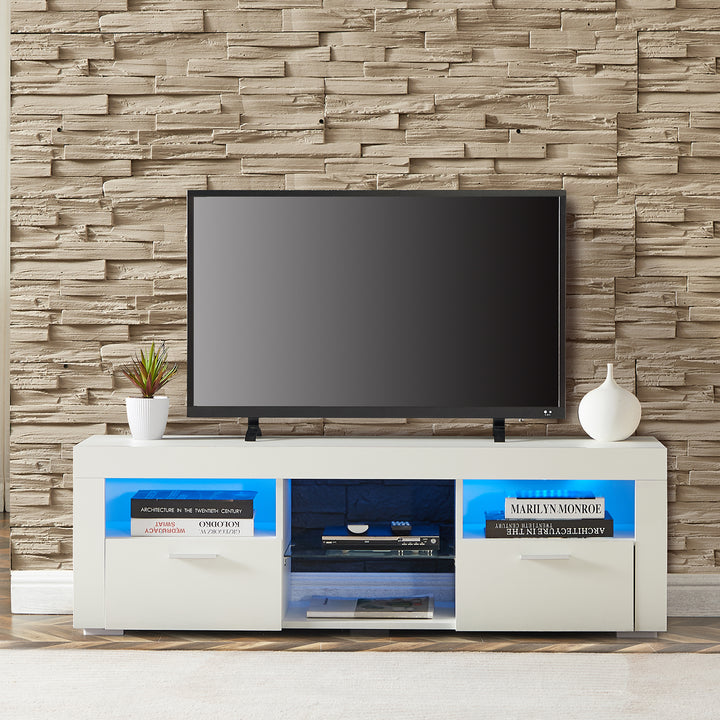 White morden TV Stand with LED Lights,high glossy front TV Cabinet,can be assembled in Lounge Room, Living Room or Bedroom,color:WHITE