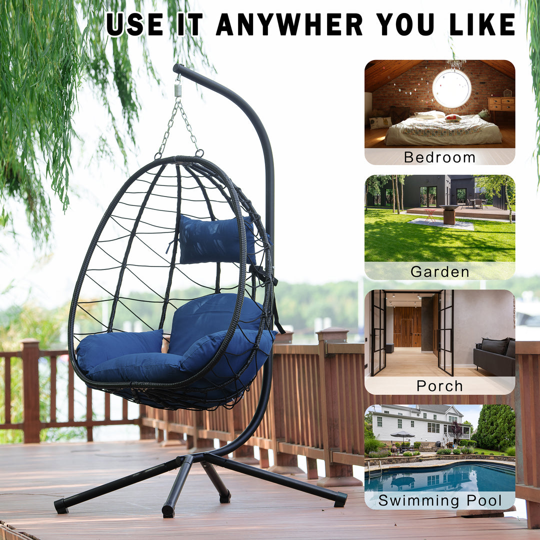 Egg Chair with Stand Indoor Outdoor Swing Chair Patio Wicker Hanging Egg Chair Hanging Basket Chair Hammock Chair with Stand for Bedroom Living Room Balcony