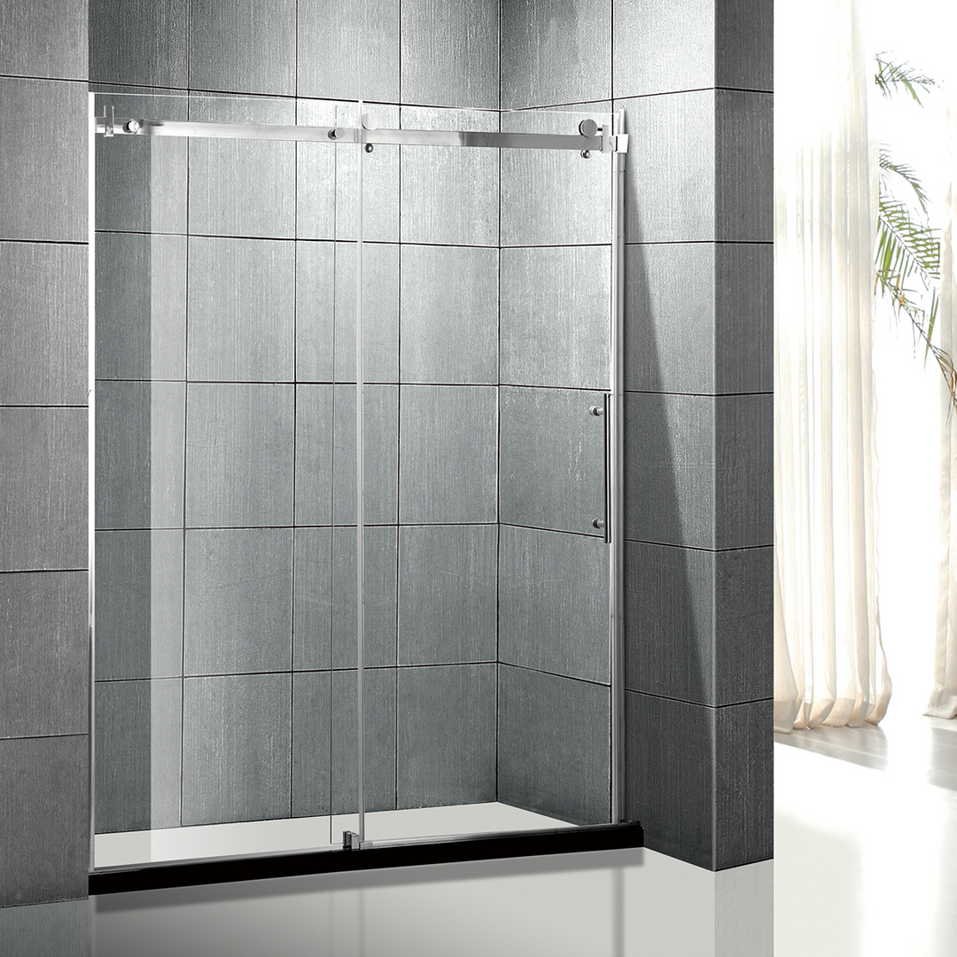 Frameless Sliding Glass Shower Doors 60" Width x 76"Height with 3/8"(10mm) Clear Tempered Glass, Matt Black Finish