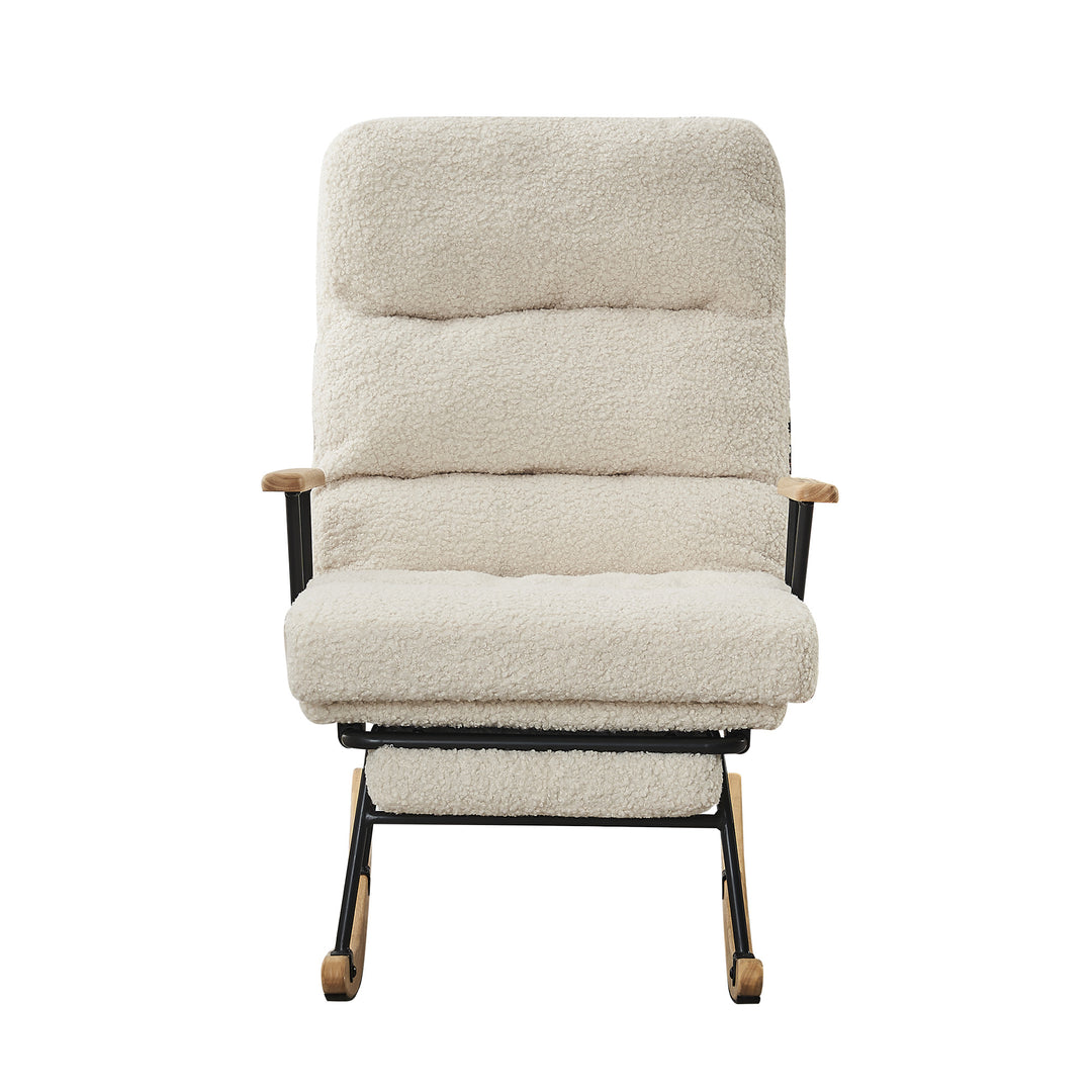 Modern Teddy Gliding Rocking Chair with High Back, Retractable Footrest, and Adjustable Back Angle for Nursery, Living Room, and Bedroom,Beige