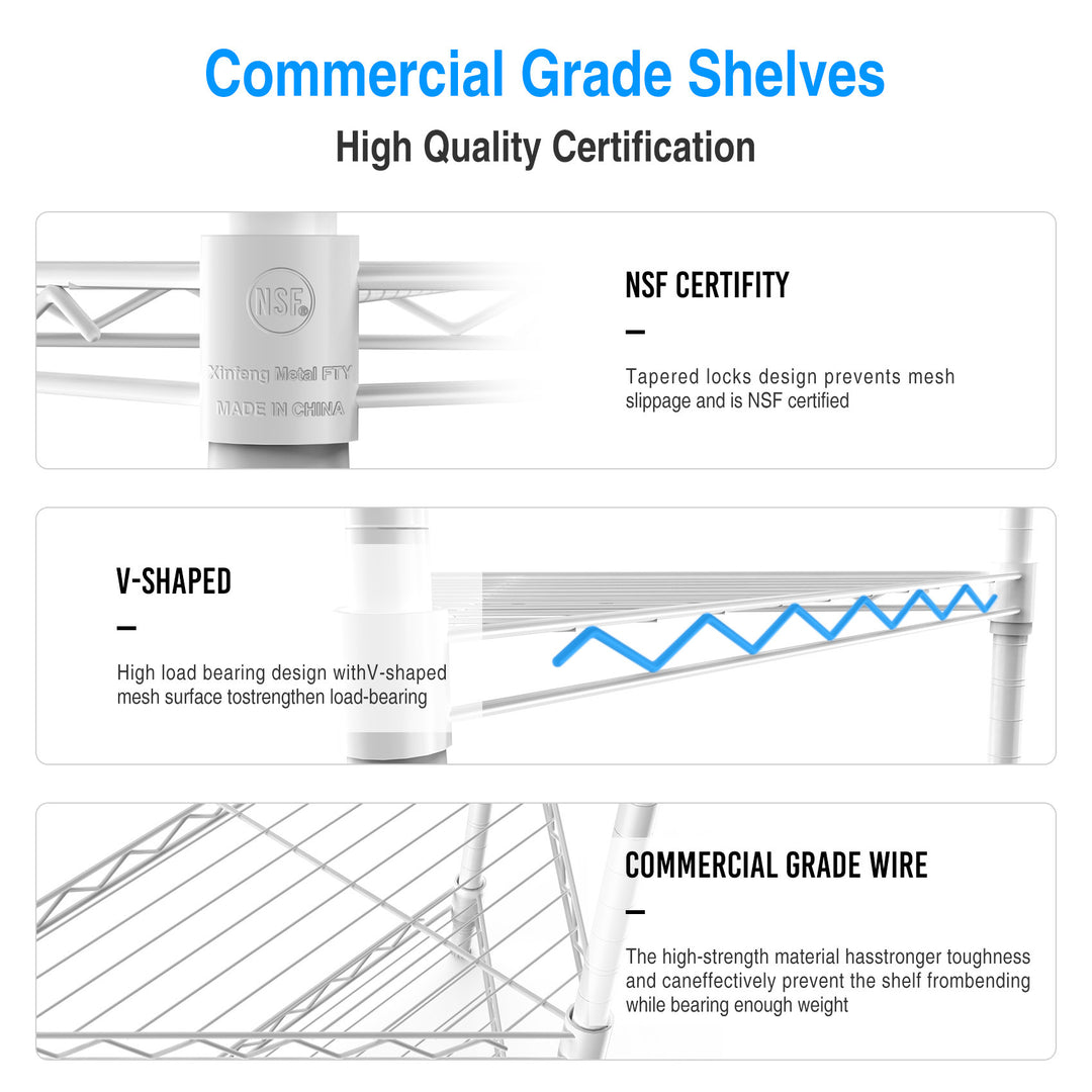 8 Tier Triangles Corners Wire Shelving Unit, NSF Height Adjustable Metal Storage Shelves, Heavy Duty Storage Wire Rack Metal Shelves - 82" H x 20" L x 20" D - White