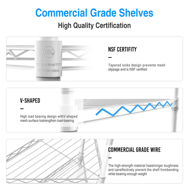 8 Tier Triangles Corners Wire Shelving Unit, NSF Height Adjustable Metal Storage Shelves, Heavy Duty Storage Wire Rack Metal Shelves - 82" H x 20" L x 20" D - White