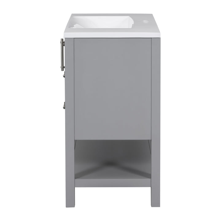 36-Inch Grey Bathroom Vanity with Solid Wood Frame and MDF, Resin Basin, 2 Drawers, 2 Cabinet Doors, 2 Adjustable Shelvesdoor,Single Resin Sink,Small Bathroom Organization Cabinet