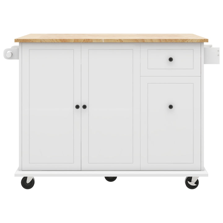 Kitchen Island with Drop Leaf, 53.9" Width Rolling Kitchen Cart on Wheels with Internal Storage Rack and 3 Tier Pull Out Cabinet Organizer, Kitchen Storage Cart with Spice Rack, Towel Rack (White)