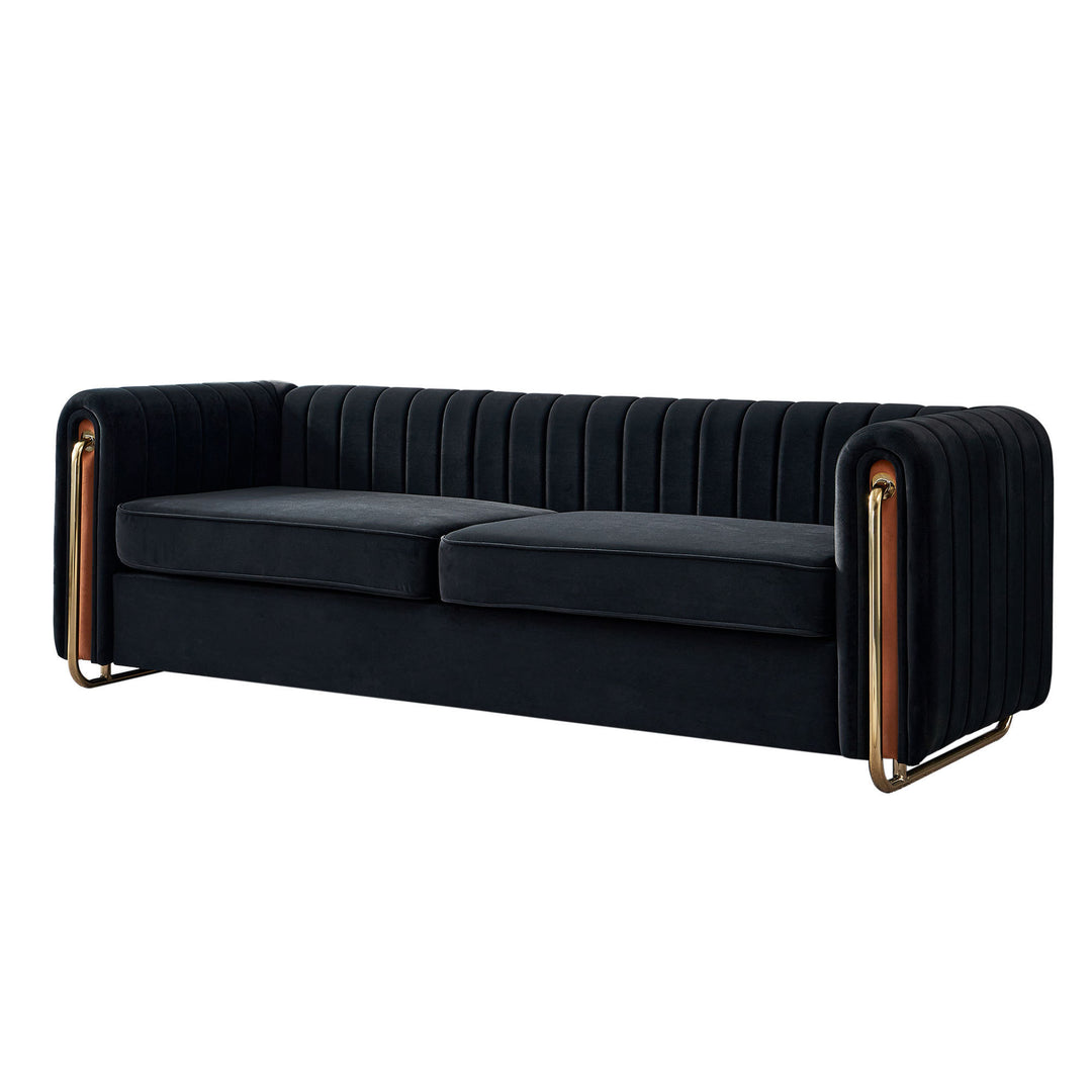 Contemporary Velvet Sofa Couch 84.25''W for Living Room, Black