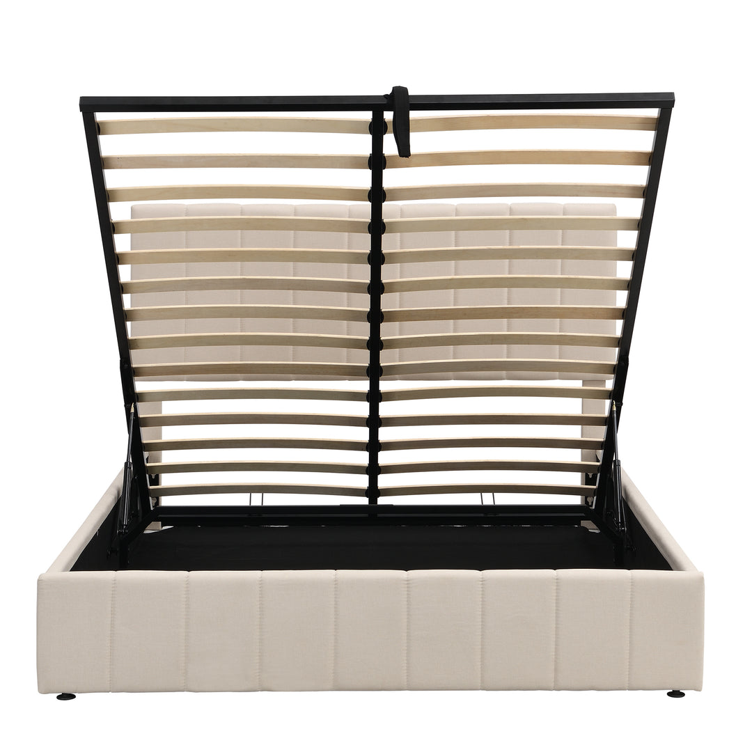 Queen size Upholstered Platform bed with a Hydraulic Storage System - Beige