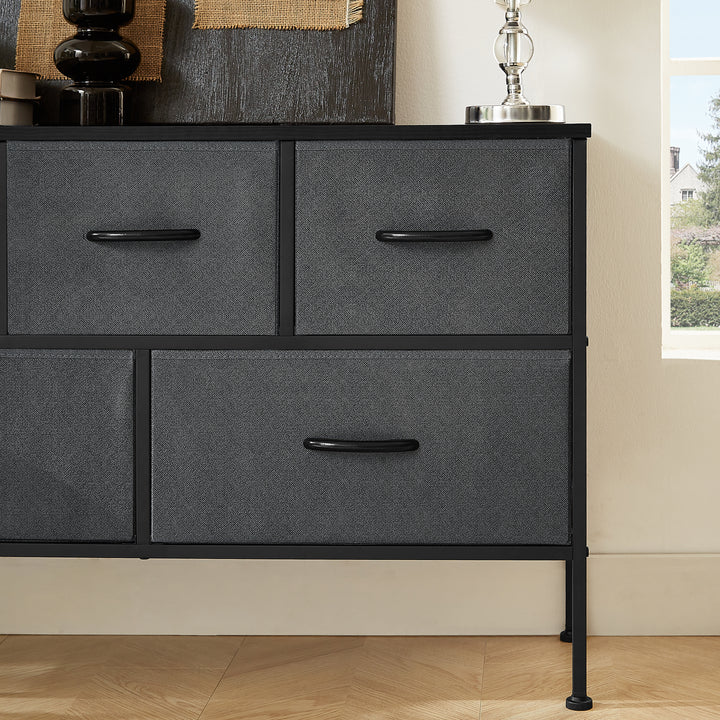 Dresser for Bedroom with 5 Drawers, Wide Chest of Drawers, Fabric Dresser, Storage Organizer Unit with Fabric Bins for Closet, Living Room, Hallway, Nursery, Dark Grey