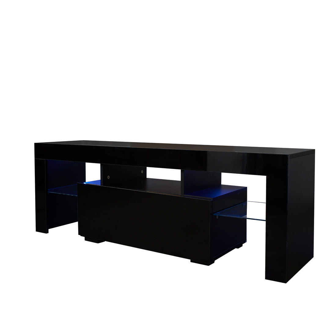 Black TV Stand with LED RGB Lights,Flat Screen TV Cabinet, Gaming Consoles - in Lounge Room, Living Room and Bedroom(Black)