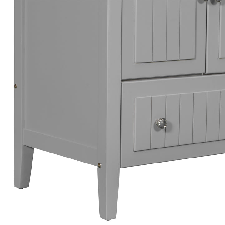 36" Bathroom Vanity Base Only, Solid Wood Frame and MDF Boards, Grey