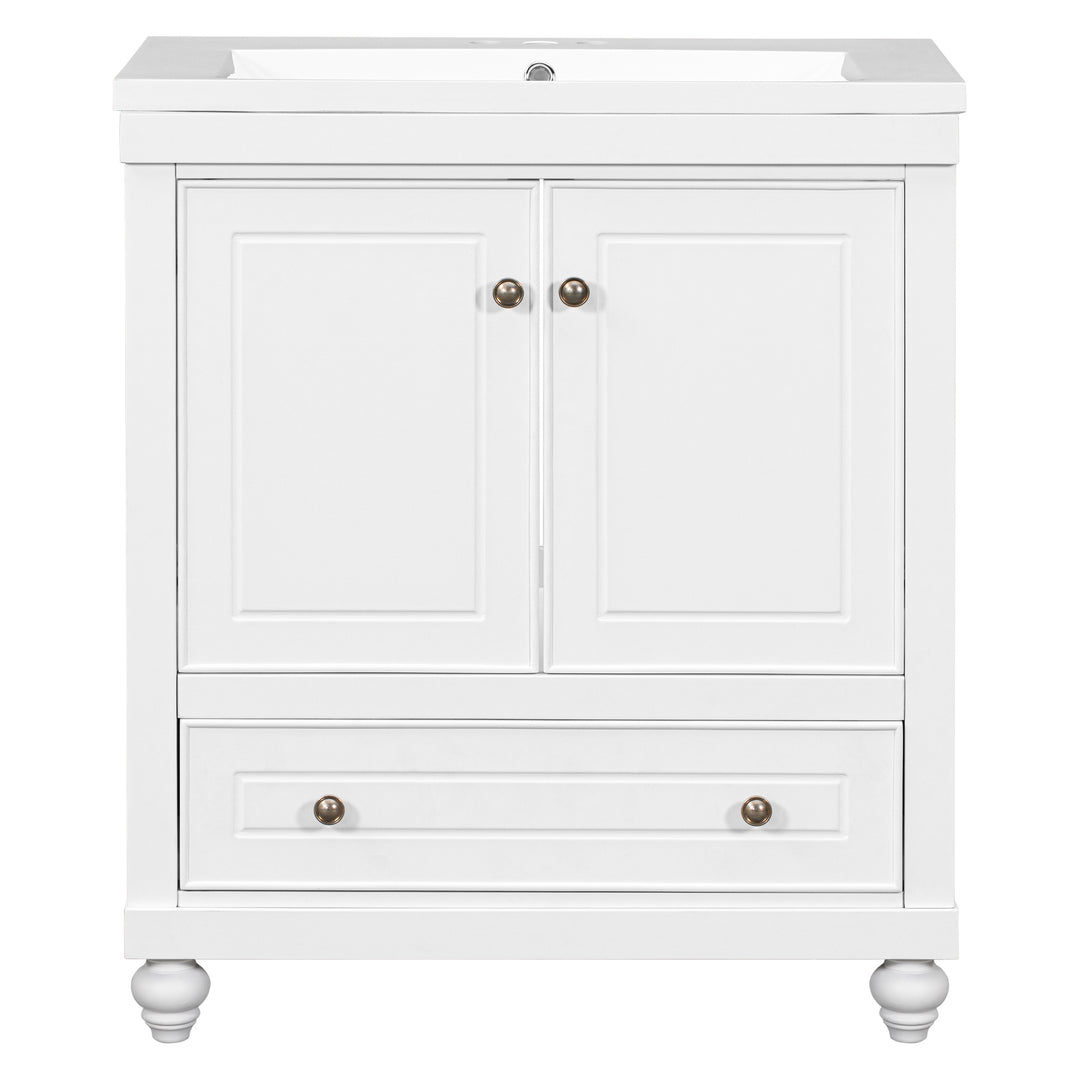 30" Bathroom Vanity with Sink, Combo, Cabinet with Doors and Drawer, Solid Frame and MDF Board, White