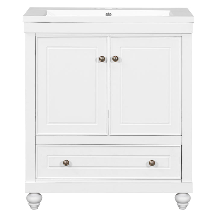 30" Bathroom Vanity with Sink, Combo, Cabinet with Doors and Drawer, Solid Frame and MDF Board, White