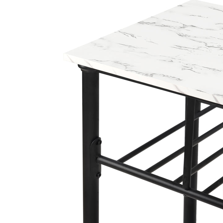 TOPMAX Rustic Farmhouse Counter Height Dining Kitchen Kitchen Island Prep Table, Kitchen Storage Rack with Worktop and 2 Shelves,Faux-Marble, White