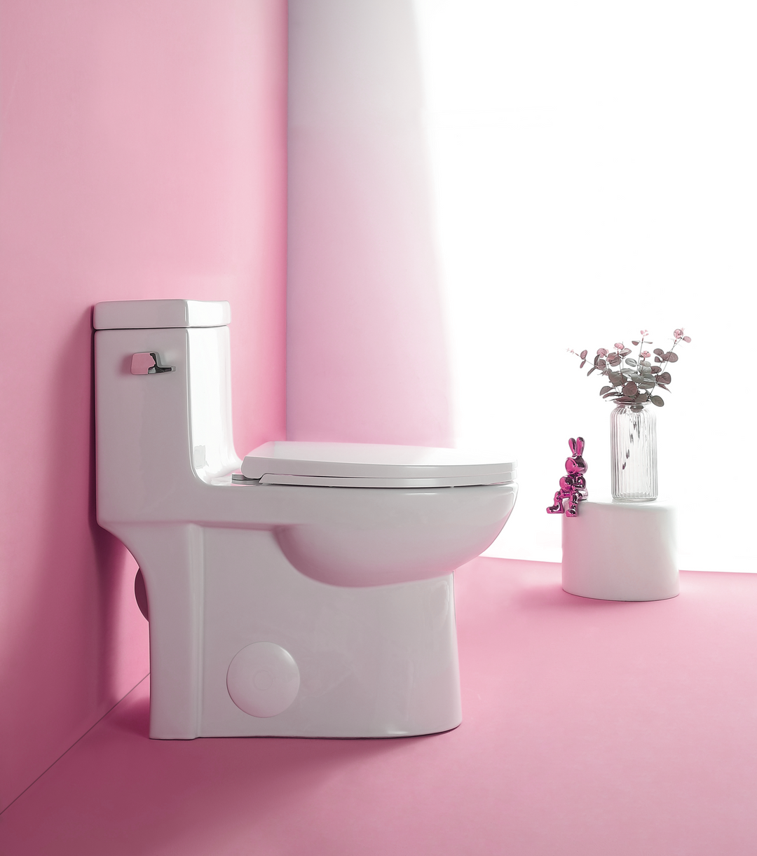 15 1/8 Inch 1.28 GPF 1-Piece Elongated Toilet with Soft-Close Seat - Gloss White  23T03-GW