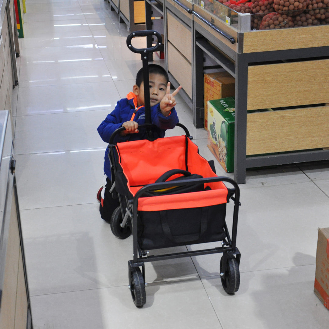 Mini Folding Wagon Garden Shopping Beach Cart （black+yellow）