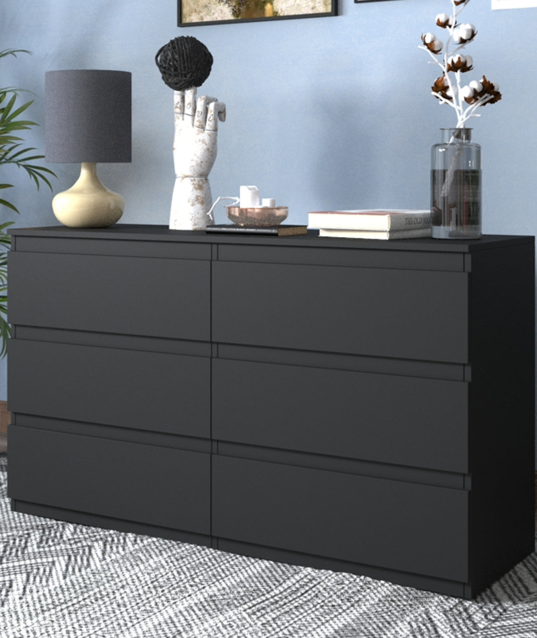 6 Drawer  Double Dresser for Bedroom Living Room Hallway,Black